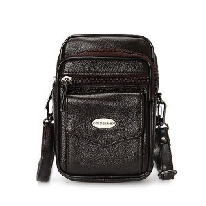5.3 Inches Cell Phone Men Genuine Leather Vintage Waist Bag Crossbody Bag