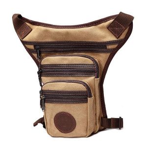 Cell Phone Pocket Solid Canvas Leg Bag Vintage Casual Waist Bag For Men
