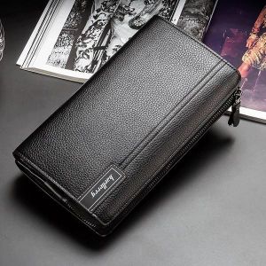 PU Business Casual Zipper Clutch Bag 4 Cash Pockets Wallet For Men