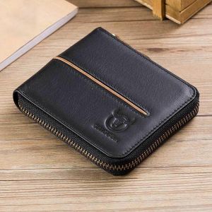 BULLCAPTAIN Men Casual Genuine Leather Multi-Card Card Holder Zipper Wallet