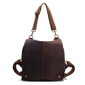 Genuine Leather Canvas Functional Backpack Shoulder Bag For Men And Women