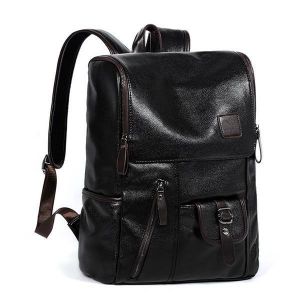 Men PU Leather Solid Vintage Large Capacity Backpack USB Charging Shoulder Bag