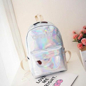 Women Reflective Laser Letter Personality Handbag Backpack Shoulder Bag