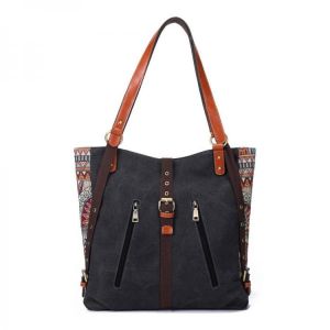 Brenice Women National Canvas Handbag Vintage Floral Shoulder Bag Multifuntion Backpack