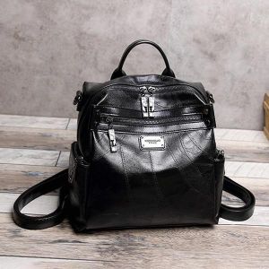 Women Vintage Multi-function Backpack Large Capacity Crossbody Bag Solid Handbag