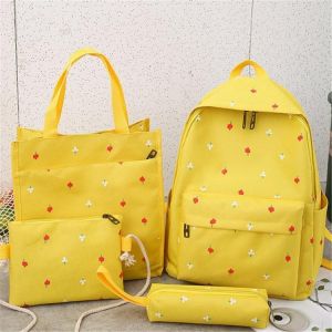 4pc/Sets School Backpack Women Canvas Travel Bookbags School Bags for Teenage Girls