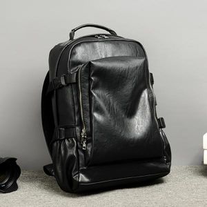 Men Business PU Leather Solid Backpack Casual Computer Bag