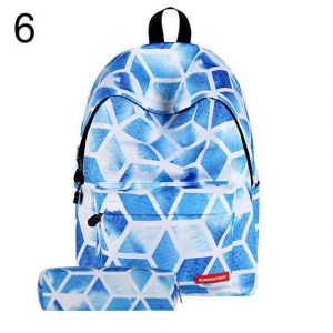 2Pcs/Set Fashion Starry Sky Striped Canvas School Backpack Schoolbag+Matching Pencil Bag Gift for Girls Womens