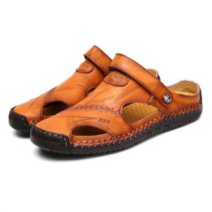 shopping נעלי גברים Menico Men Hand Stitching Hollow Out Leather Sandals