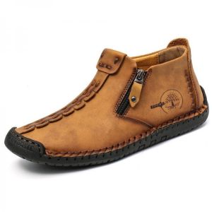 Men Hand Stitching Leather Non-slip Anti-Collision Toe Cap Casual Ankle Boots