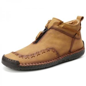 Men Hand Stitching Zipper Genuine Leather Casual Business Ankle Boots