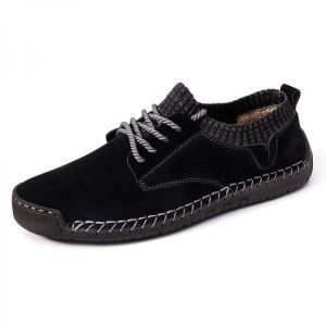 Menico Men Hand Stitching Suede Non Slip Soft Sole Splicing Casual Flats Daily Shoes