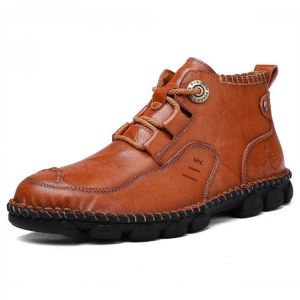 Men Soft Cowhide Leisure Sewing thread Business Casual Ankle Boots