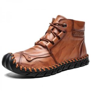 Men Anti-Collision Leather Hand Stitching Slip Resistant Outdoor Ankle Boots
