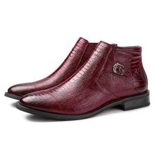 Men Genuine Leather Snake Pattern Elastic Band Casual Soft Ankle Boots