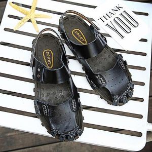 Comfy Men Casual Buckle Stitching Hollow Outs Leather Sandals Shoes