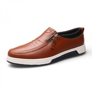 Men Genuine Leather Casual Soft Sole Side Zipper Business Office Oxfords