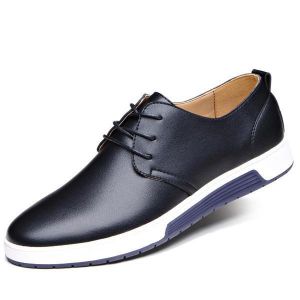 Men Leather Flat Outdoor Casual Lace Up Soft Round Toe Oxfords Sneaker Shoes