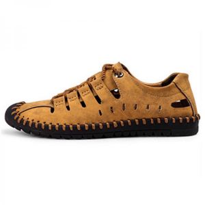 Men Hollow Out Lace Up Loafers Microfiber Leather Flats