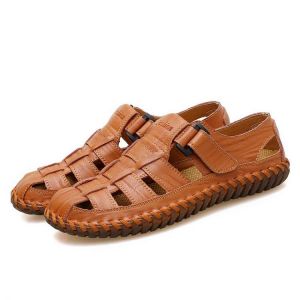Men Genuine Leather Soft Casual Breathable Hollow Out Sandals
