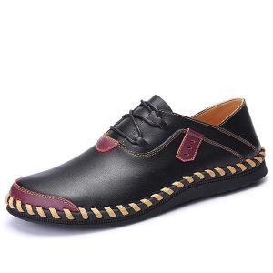 Large Size Men Shoes Genuine Leather Lace Up Hand Stitching Casual Oxfords
