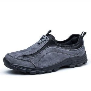 Men Suede Leather Elastic Slip On Outdoor Hiking Sneakers