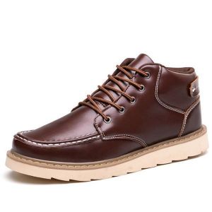 Men Comfy Leather Lace Up Ankle Boots Winter Warm Shoes