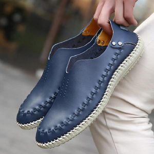 Men Comfy Casual Hand Stitching Soft Genuine Leather Flat Loafers