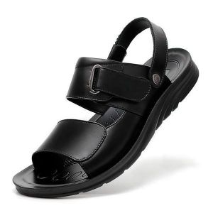 Men Comfy Genuine Leather Open Toe Sandals Slippers Two Way Wear Shoes
