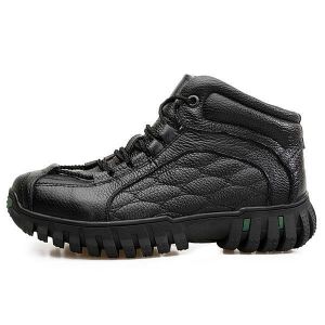 Men Soft Leather Wear Resistance Outsole Fur Lining Outdoor High Top Boots