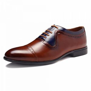 Menico Men Brogue Carved Spicing Leather Pointed Toe Business Oxfords