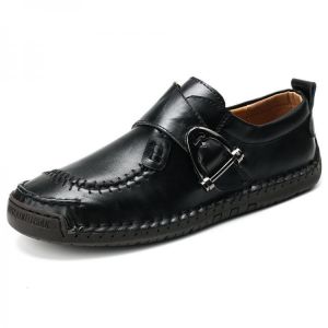 Men Large Size Cow Leather Stitching Elastic Band Casual Business Oxfords