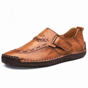 Men Hand Stitching Leather Comfy Soft Hook Loop Casual Oxfords