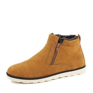 Big Size Men Comfortable Side Zipper Warm Fur Lining Suede Ankle Boots