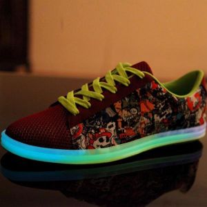Unisex Luminous Sneakers Pattern Matching Lace Up Round Toe Couple Light Up Sneakers