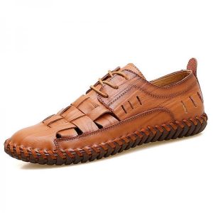 Men Woven Style Breathable Round Toe Hollow Out Sandals Soft Sole Shoes