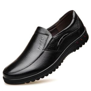 Men Pure Color Non Slip Slip On Casual Leather Formal Shoes