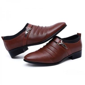 Men Breathable Hollow Outs Leather Formal Business Shoes Pointed Toe Business Shoes