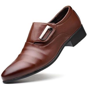 Men Hook Loop Pointed Toe Leather Formal Shoes Business Shoes