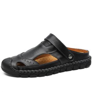 Hand Stitching Lifted Toe Hook Genuine Leather Sandals