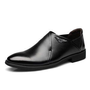 Men Comfy Soft Elastic Band Business Leather Slip On Formal Shoes