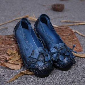 SOCOFY Genuine Leather Handmade Flower Loafers Soft Flat Casual Shoes