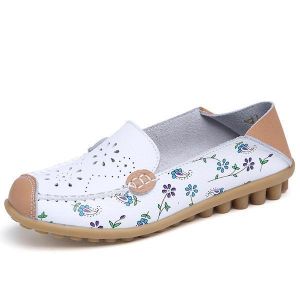 Women Leisure Shoes Breathable Hollow Out Flats Soft Sole Loafers Flower Printing Loafers