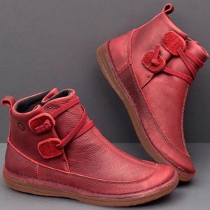Womens Classic Stitching Slip On Solid Color Slip Resistant Winter Ankle Boots