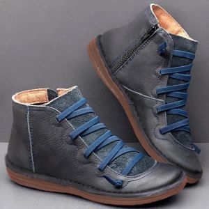 Women Comfortable Soft Sole Slip Resistant Flat Casual Zipper Ankle Boots