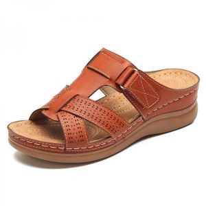 LOSTISY Women Comfy Hollow Out Hook Loop Wedges Sandals