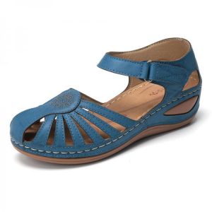 Lostisy Large Size Women Floral Comfy Breathable Hook Loop Sandals