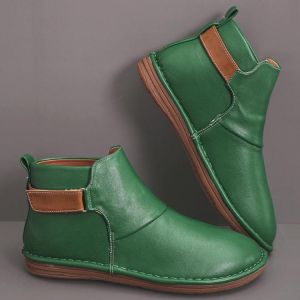 Women Hook Loop Splicing Slip Resistant Slip On Flat Ankle Casual Short Boots