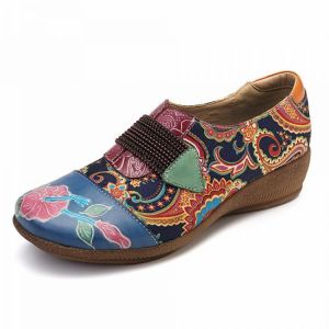 Socofy Large Size Women Retro Floral Comfortable Pumps