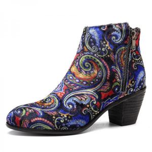 SOCOFY Painting Pattern Velvet Cloth Zipper Ankle Short Boots